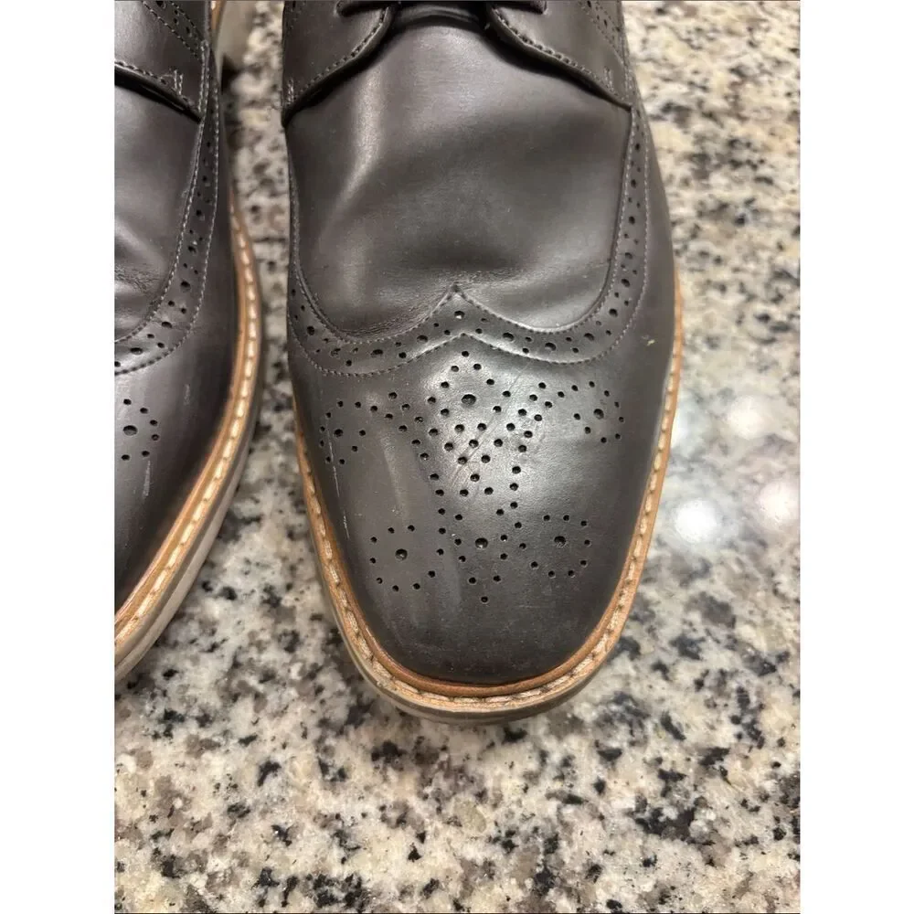 Unlisted by Kenneth Cole Men's Black Leather Wingtip Oxfords with Tan Welt